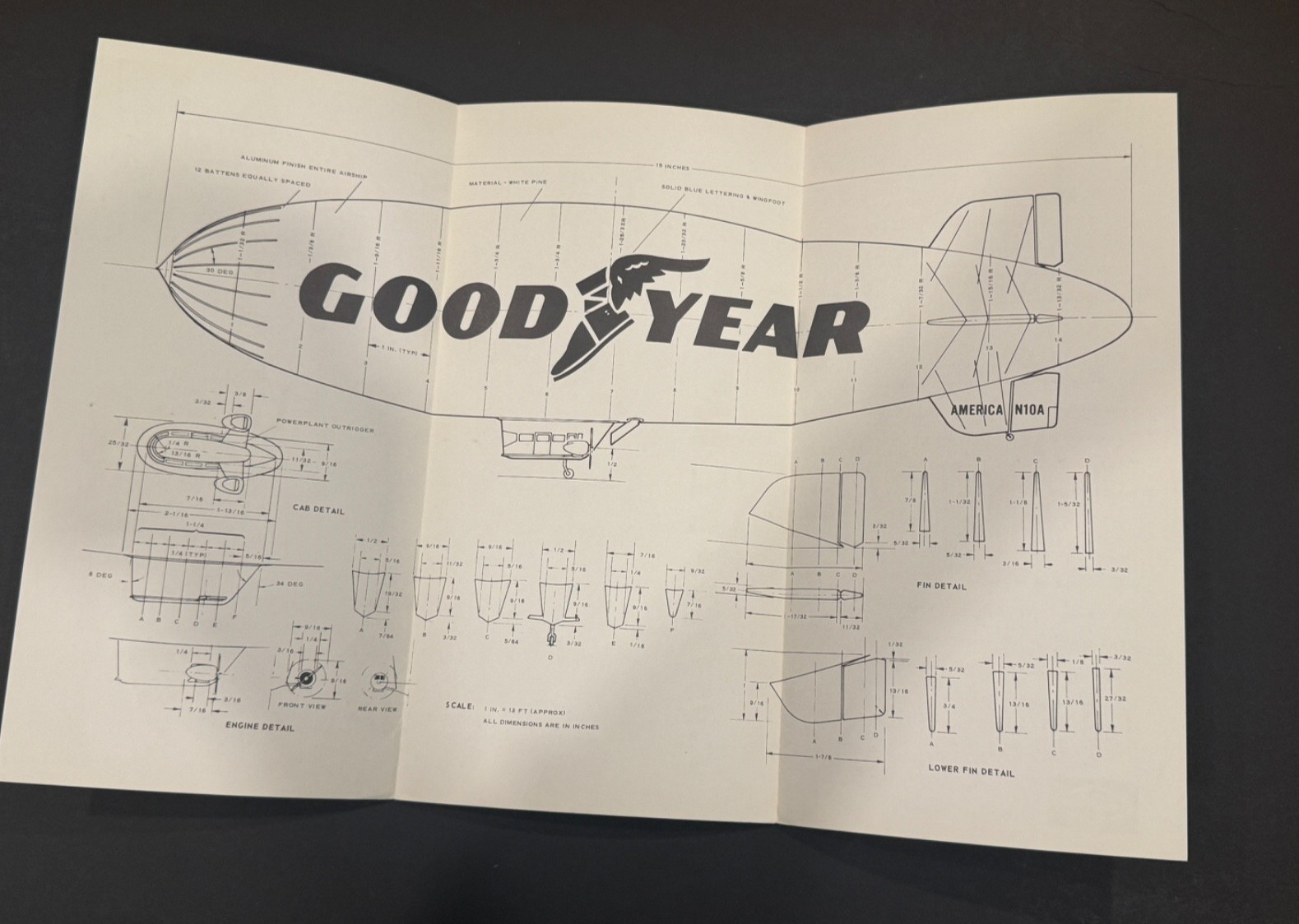 Goodyear Blimp Airship Fabric Piece & GZ-20 Layout Diagram Aviation