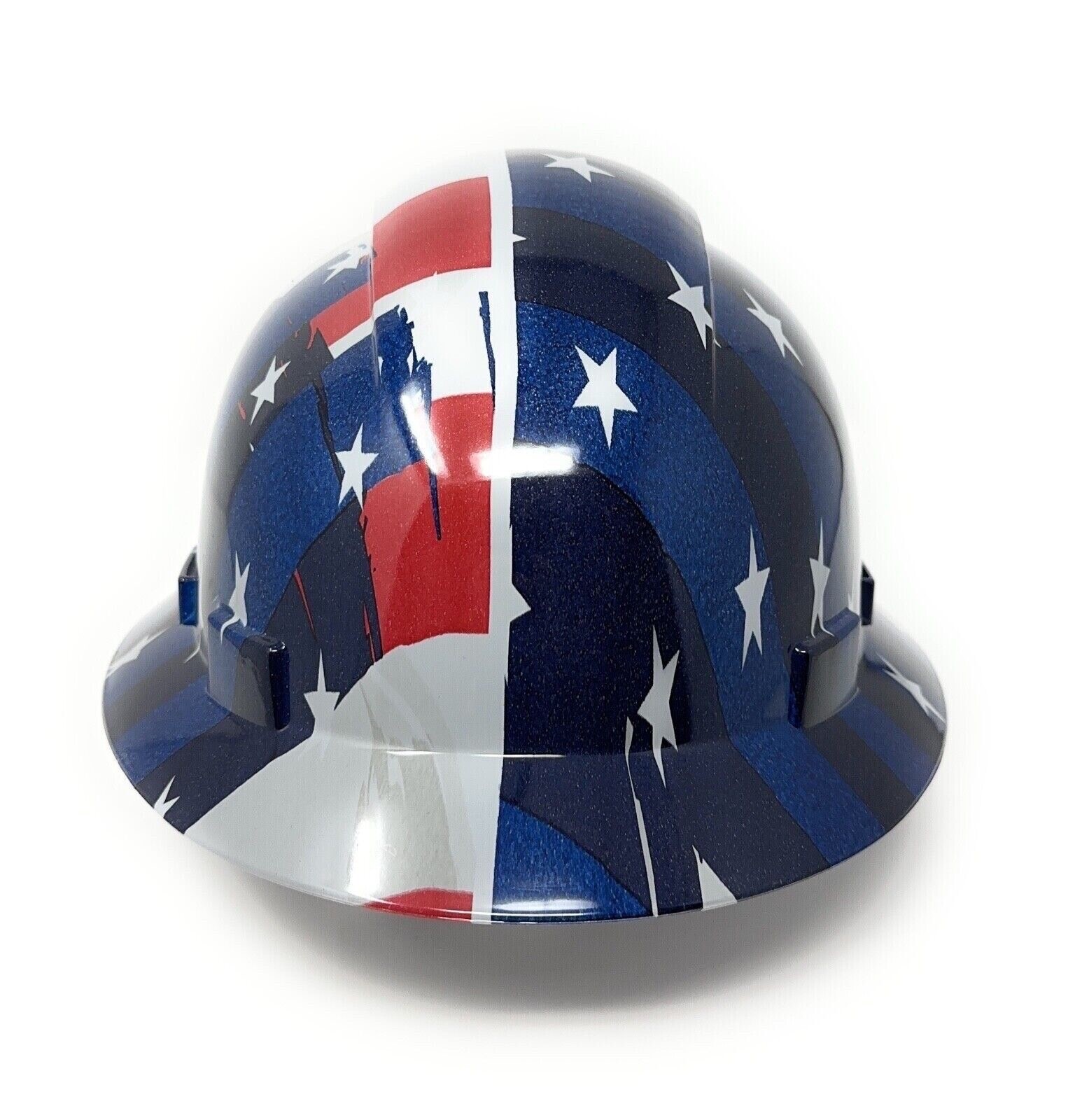 6 Points USA Flag Full Brim Hard Hat with with Fas-trac Suspension