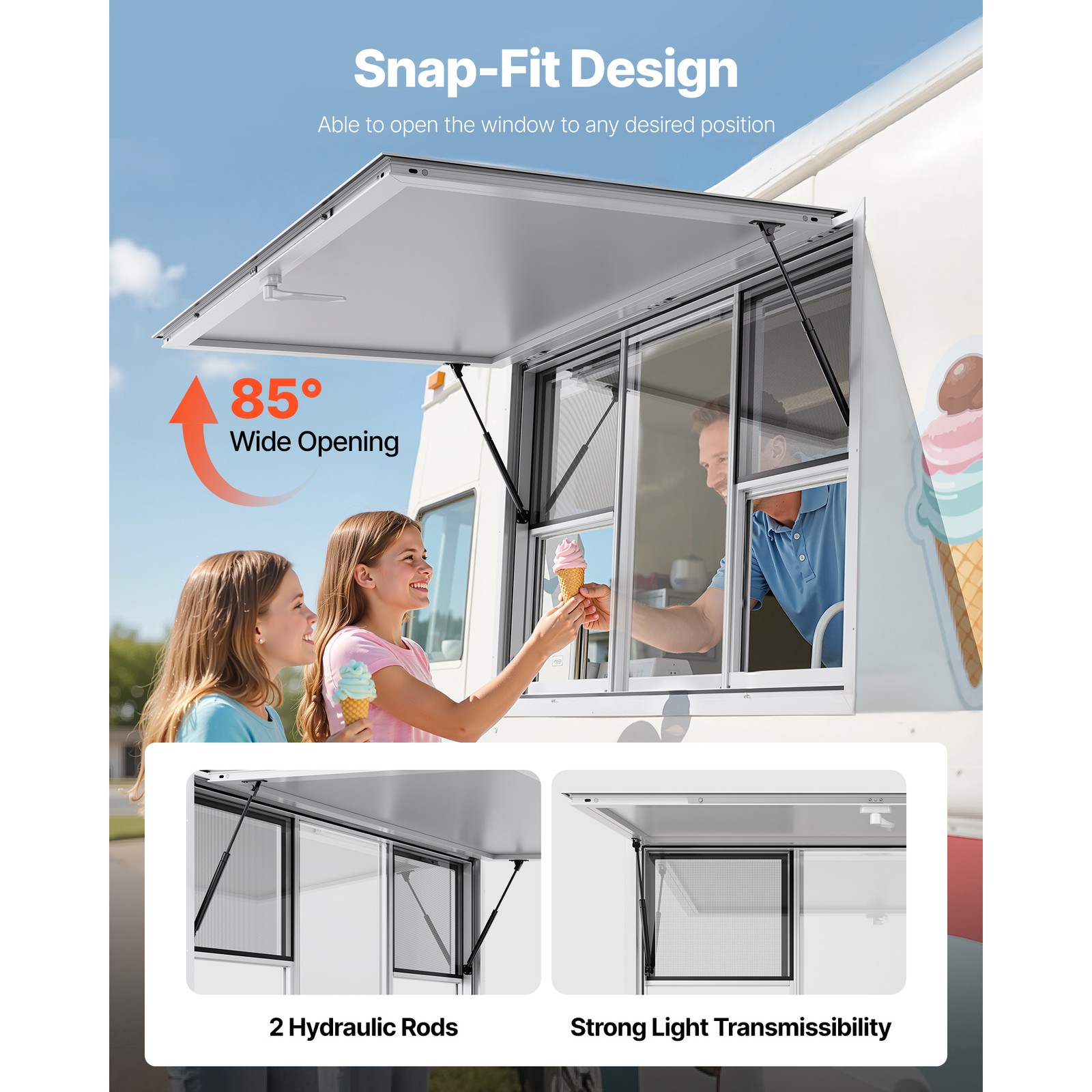 Uimoso 60x36in Concession Food Truck Service Window with Aluminum Alloy Awning