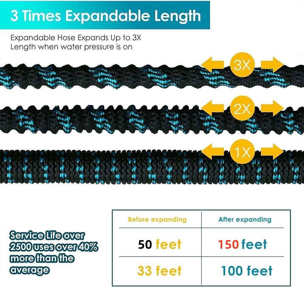 Durable Lightweight 3X Expandable Flexible Garden Water Hose 25/50/75/100/150ft