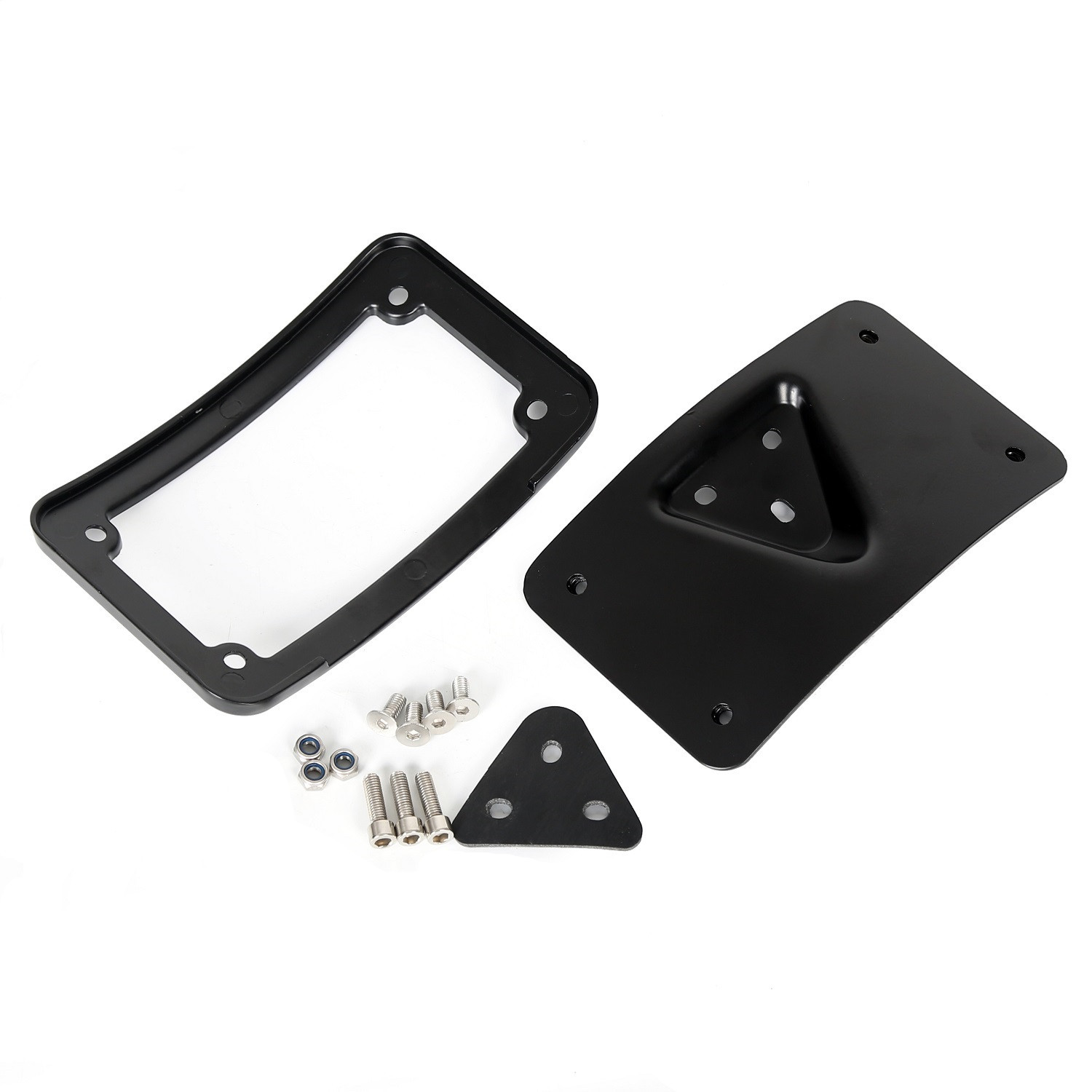 Black Curved Laydown License Plate Mount Bracket For Harley 3 Hole Mount