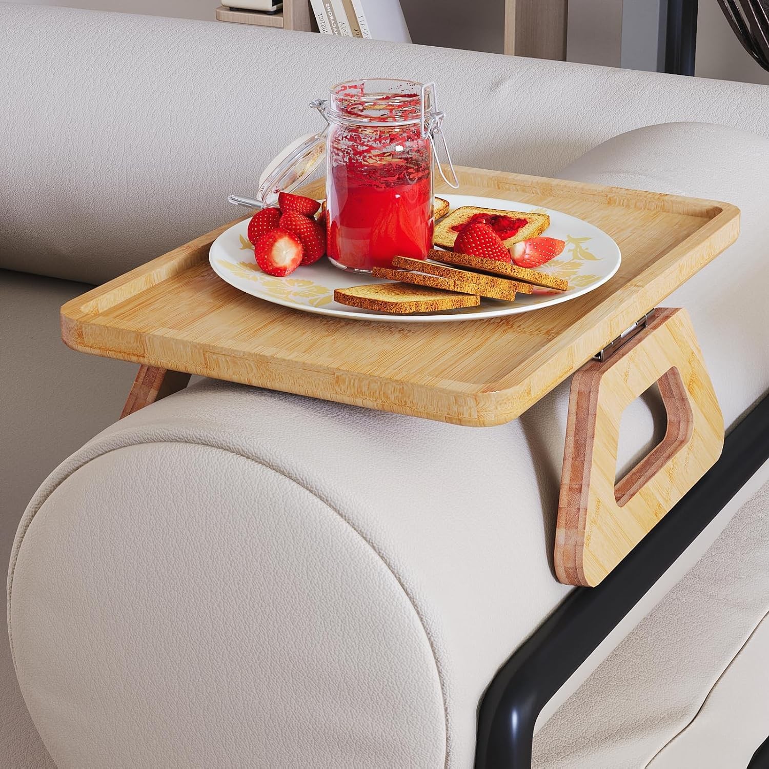 Danfoxer Couch Arm Tray,Bamboo Folding Sofa 13" x 9.4" x 0.7", Natural