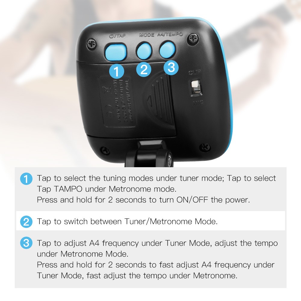 JOYO Guitar Tuner Digital Clip-On Electronic Tuner Metronome with Color Display