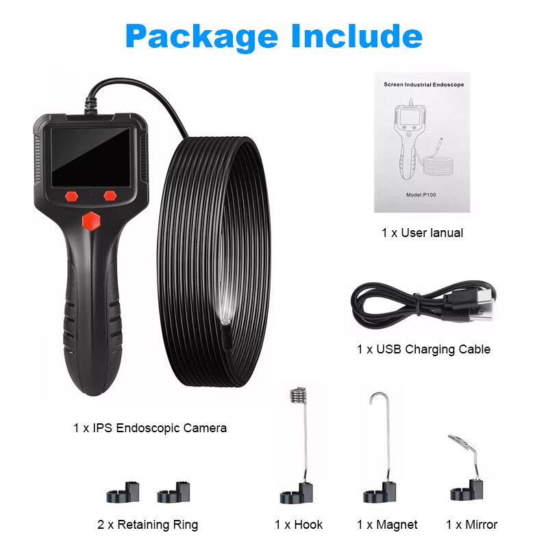 8mm LED Handheld Industrial Borescope Endoscope 2.4" Inspection Snake Camera