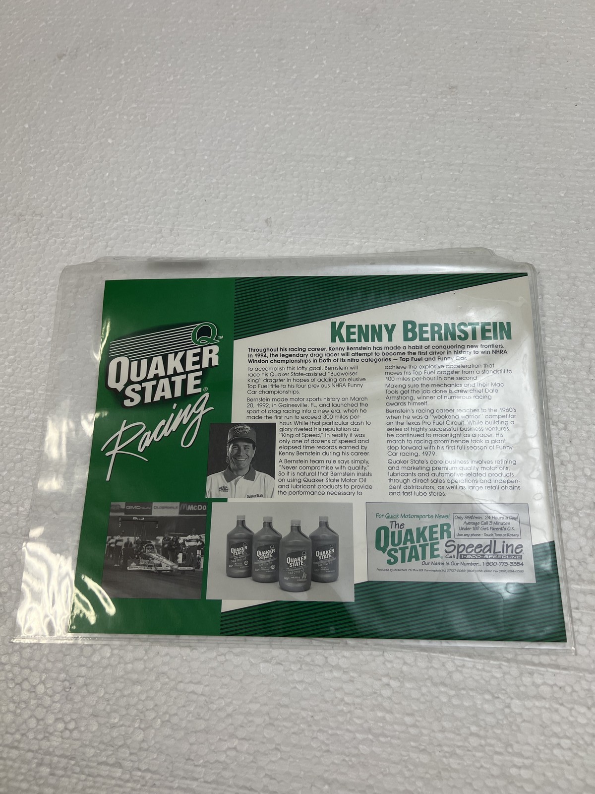 Kenny Bernstein Autographed Quaker State Racing Budweiser King NHRA Drag SIGNED