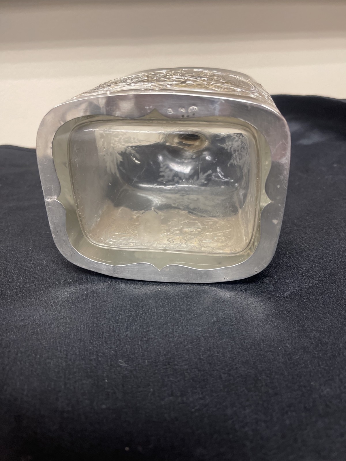 Pair Antique German Hanau Glass Decanters Bottles With sterling mounts / Tops