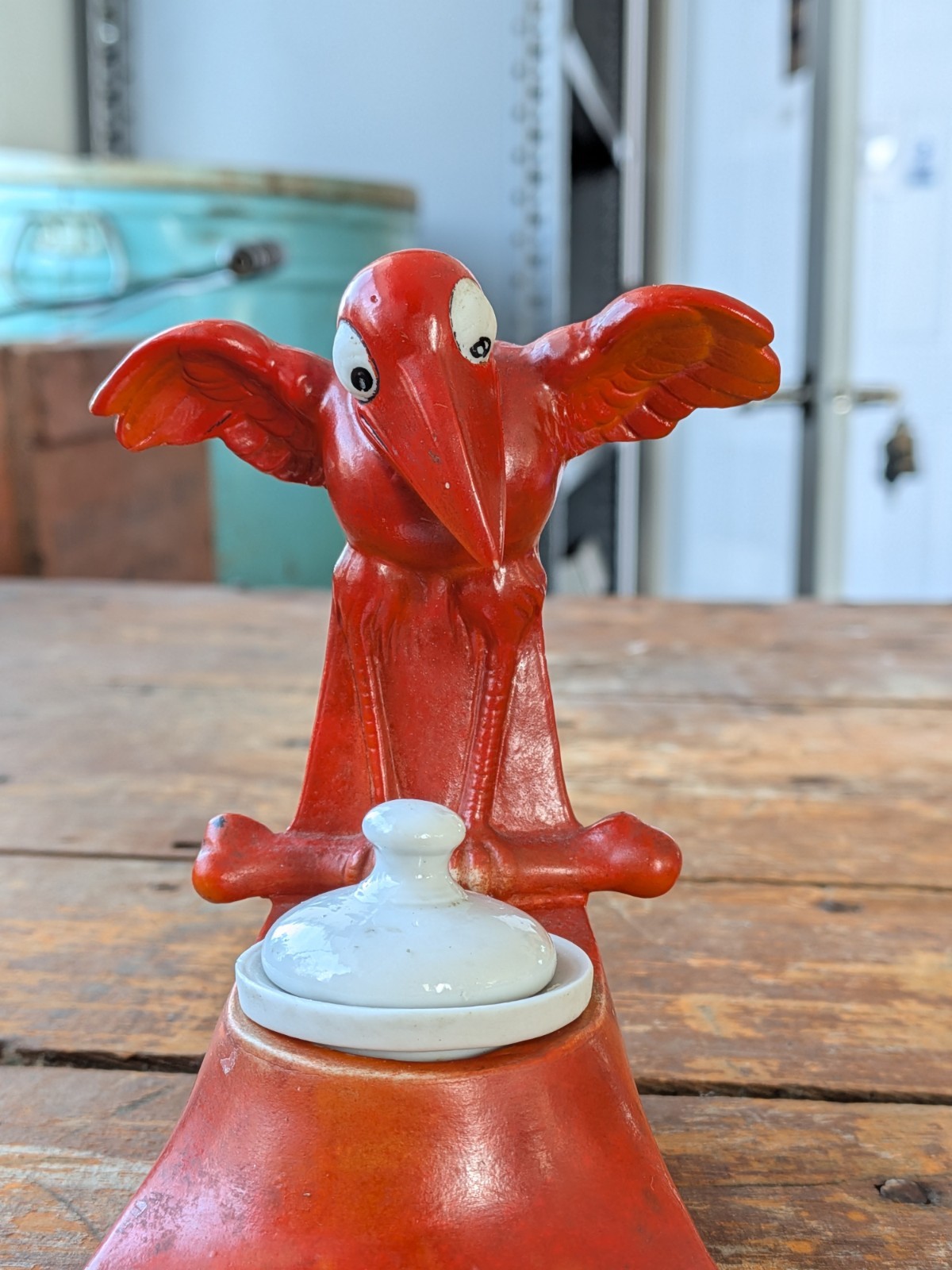 ***RARE*** Schafer Vater Vintage Halloween Red Crow w/Large Bone Ink Well Stand