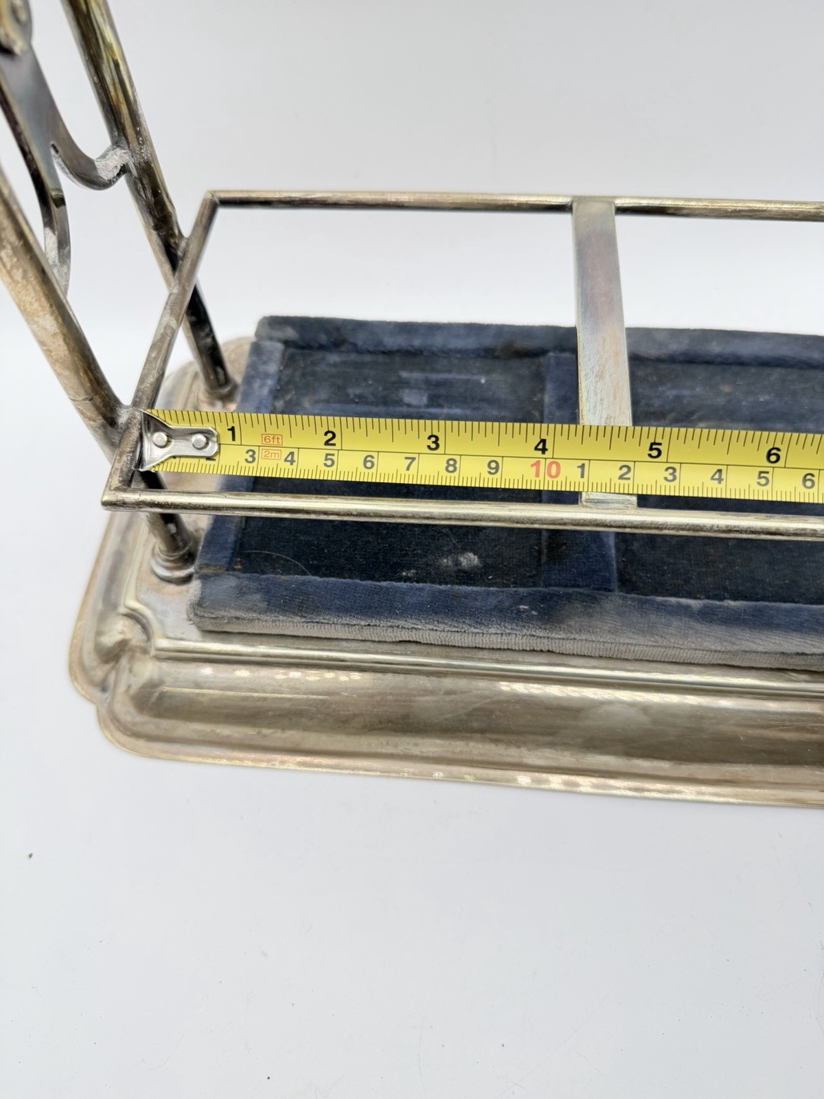 Vintage Silverplate Two-Bottle Liquor Caddy with Handle & Blue Velvet Insert