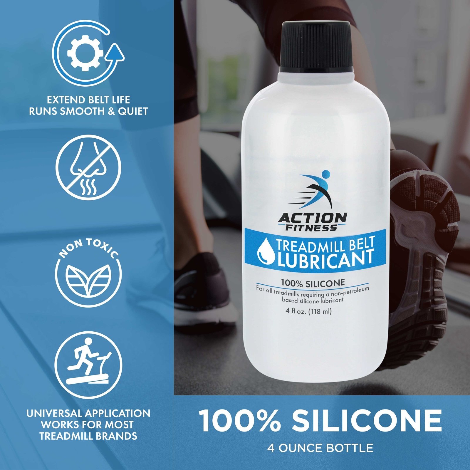 4oz Action Fitness 100% Silicone Treadmill Belt Lubricant, Lube Application Tube