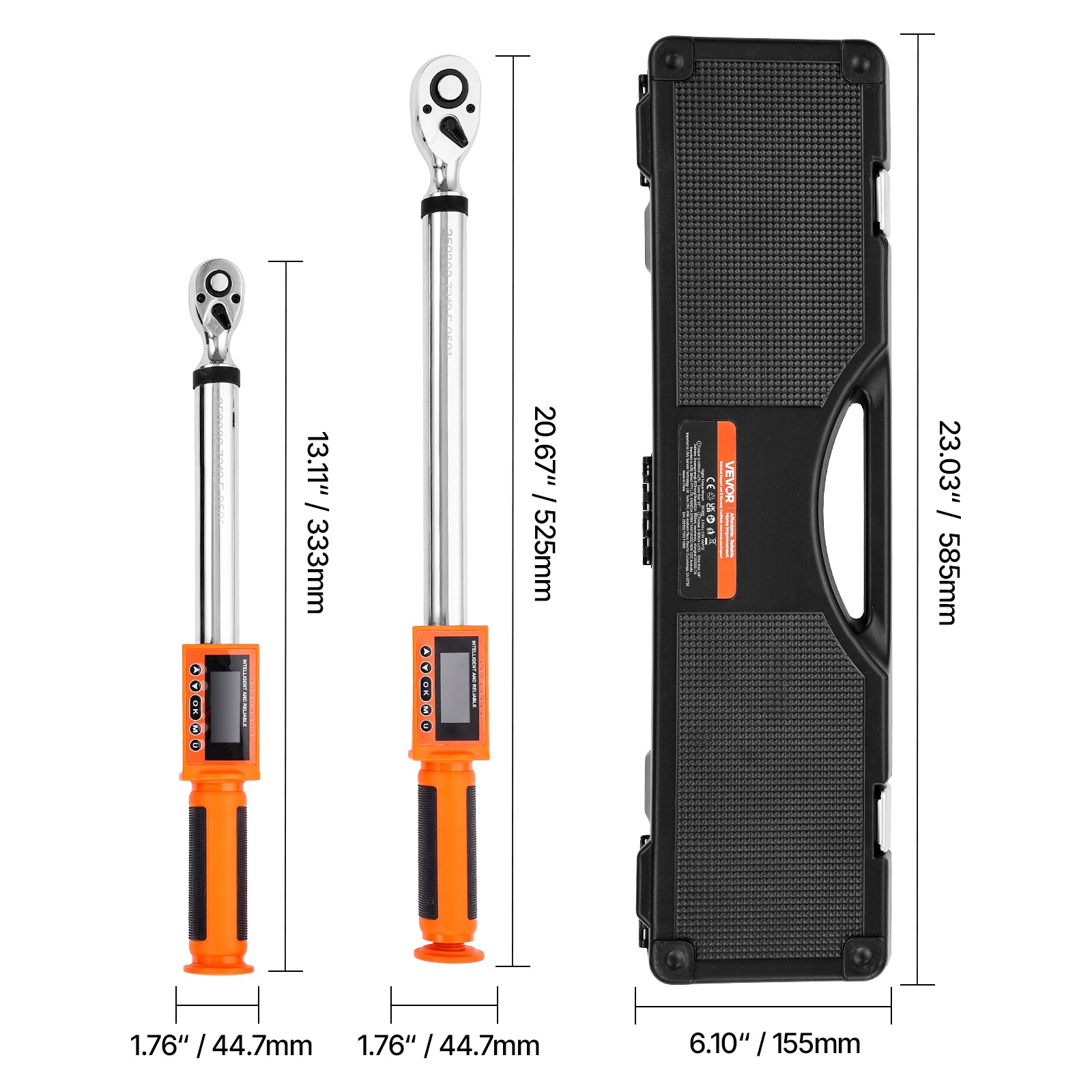 VEVOR Digital Torque Wrench Set 2Pieces 1/2 3/8 In Drive 72-Tooth Electronic LED