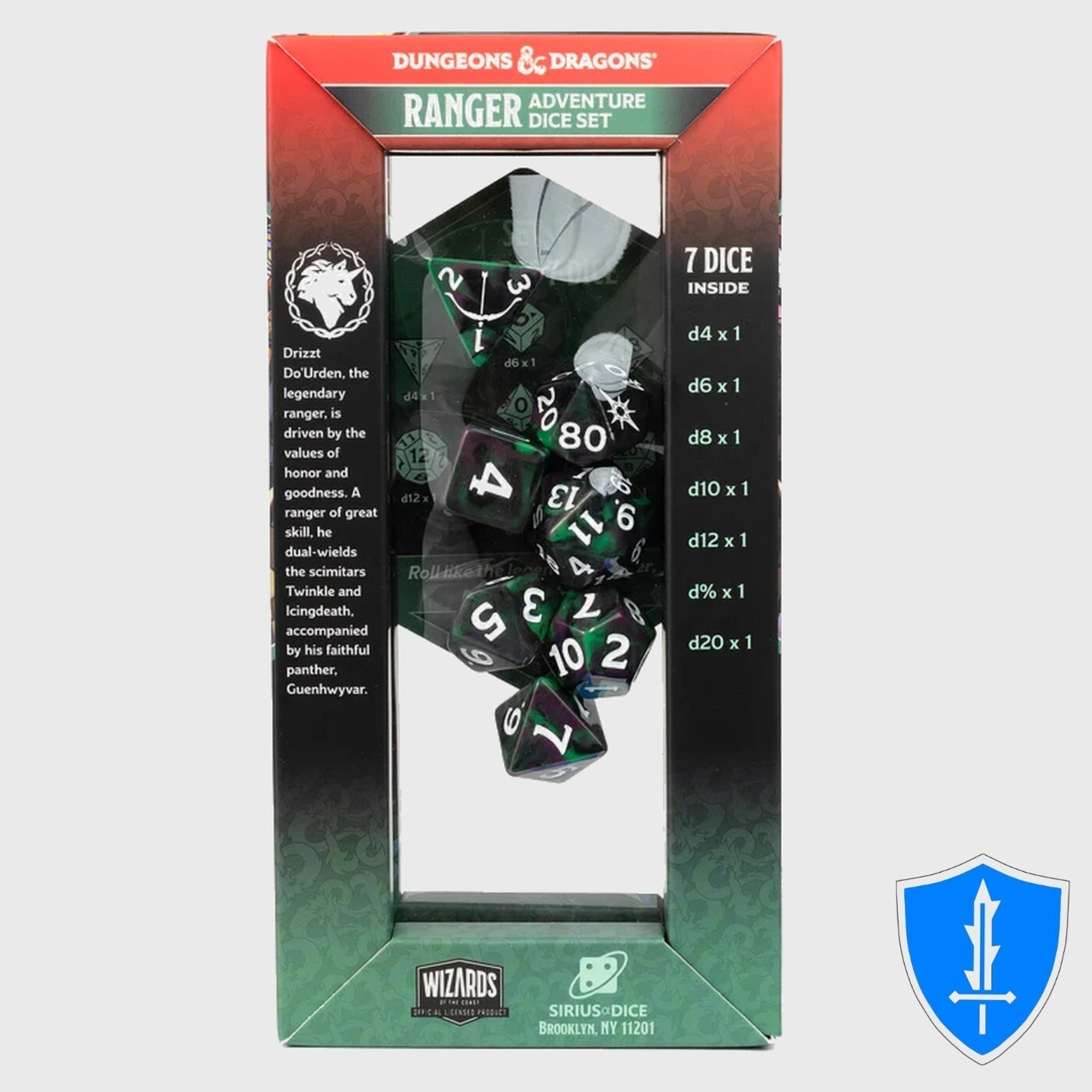 Sirius Dice Drizzt Ranger Class Dice Set of 7 Green for D&D RPG