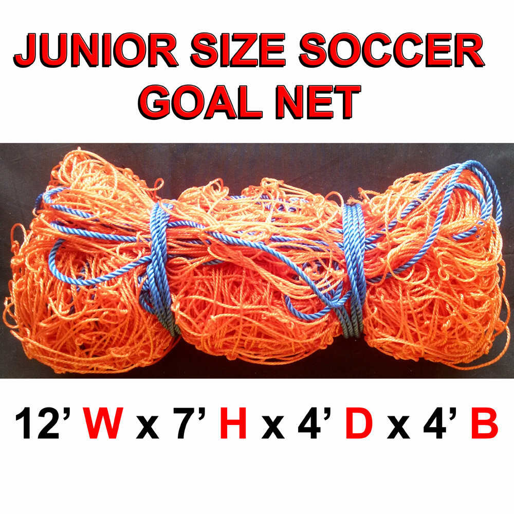 1 JR SIZE 12' x 7' x 4' x 4', 2mm Thick SOCCER GOAL NET Orange Color