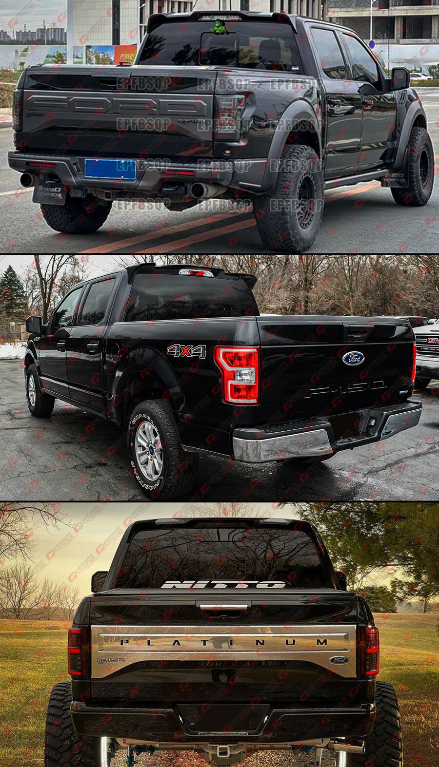 FOR 2015-20 FORD F-150 R STYLE GLOSSY BLACK REAR TRUCK TOP CAB ROOF SPOILER WING