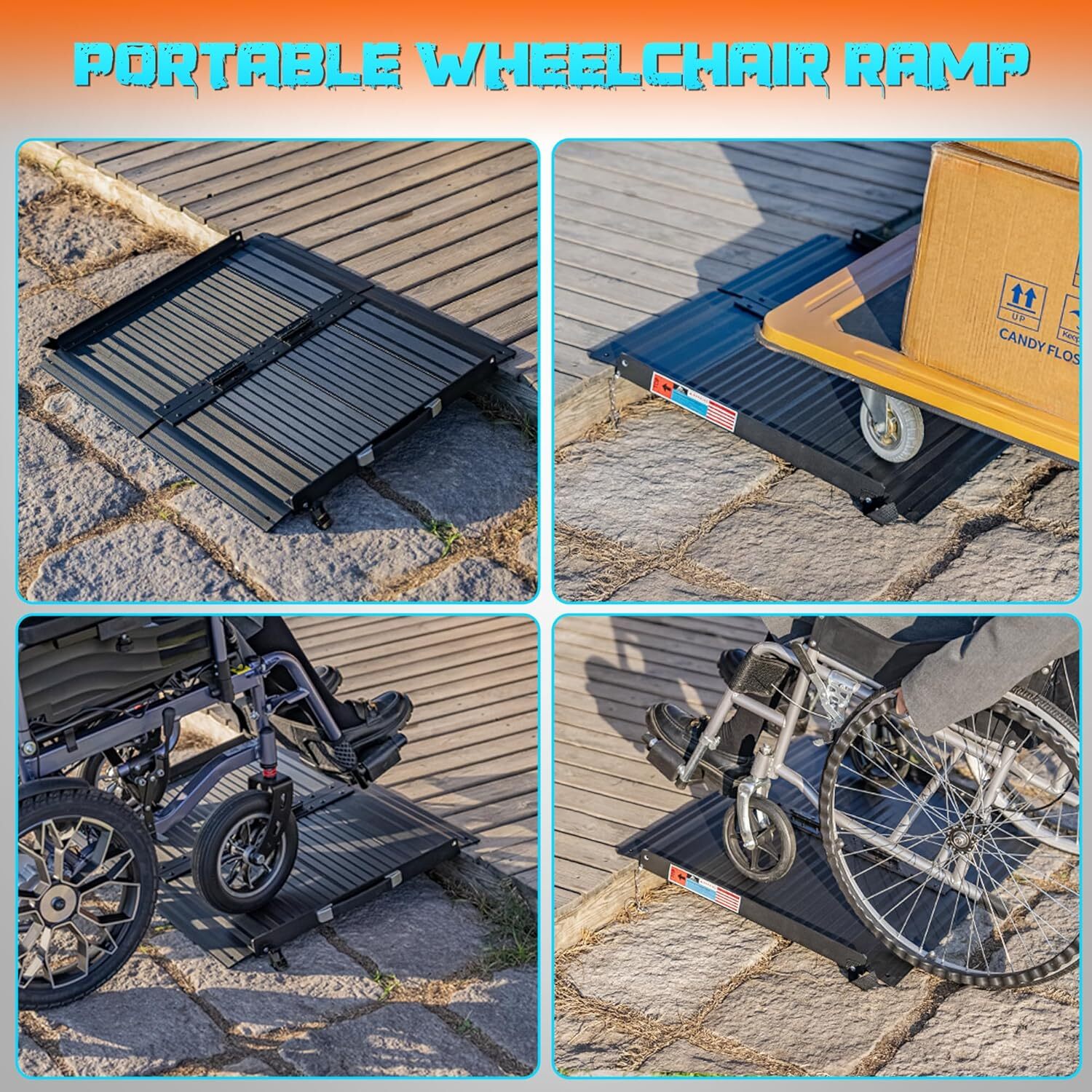 2/3/4/5/6/7/8 FT Folding Aluminum Wheelchair Ramp Mobility Ramp 600 lbs Non-Slip