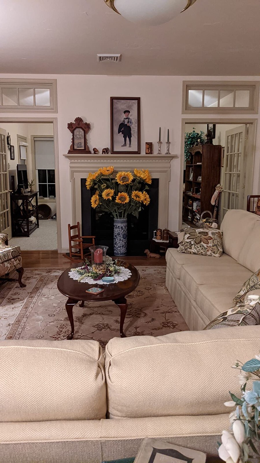 Floral Blue & Gray Porcelain Umbrella Cane Stand Holder Floor Vase Plant Vine