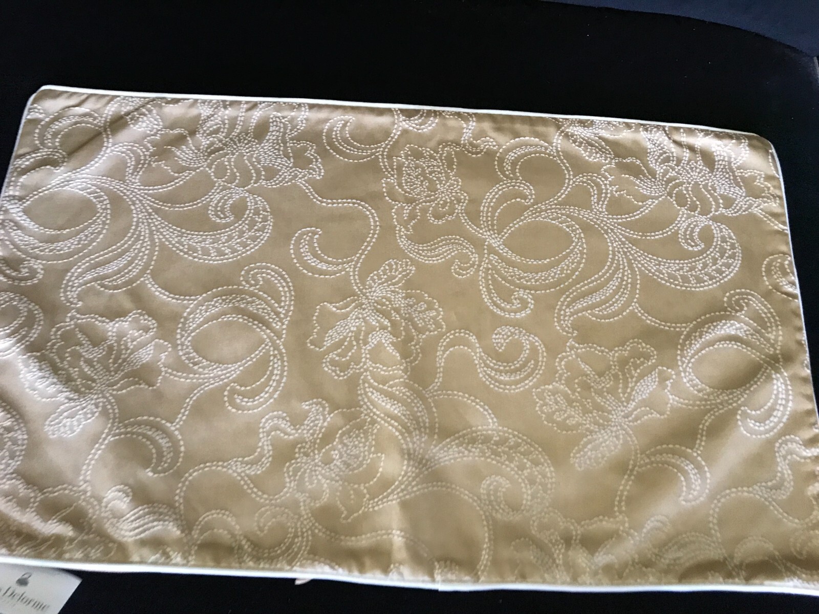 NWT Yves Delorme Accent Throw Cushion Pillow Cover Tan Floral Swirls Embroidery