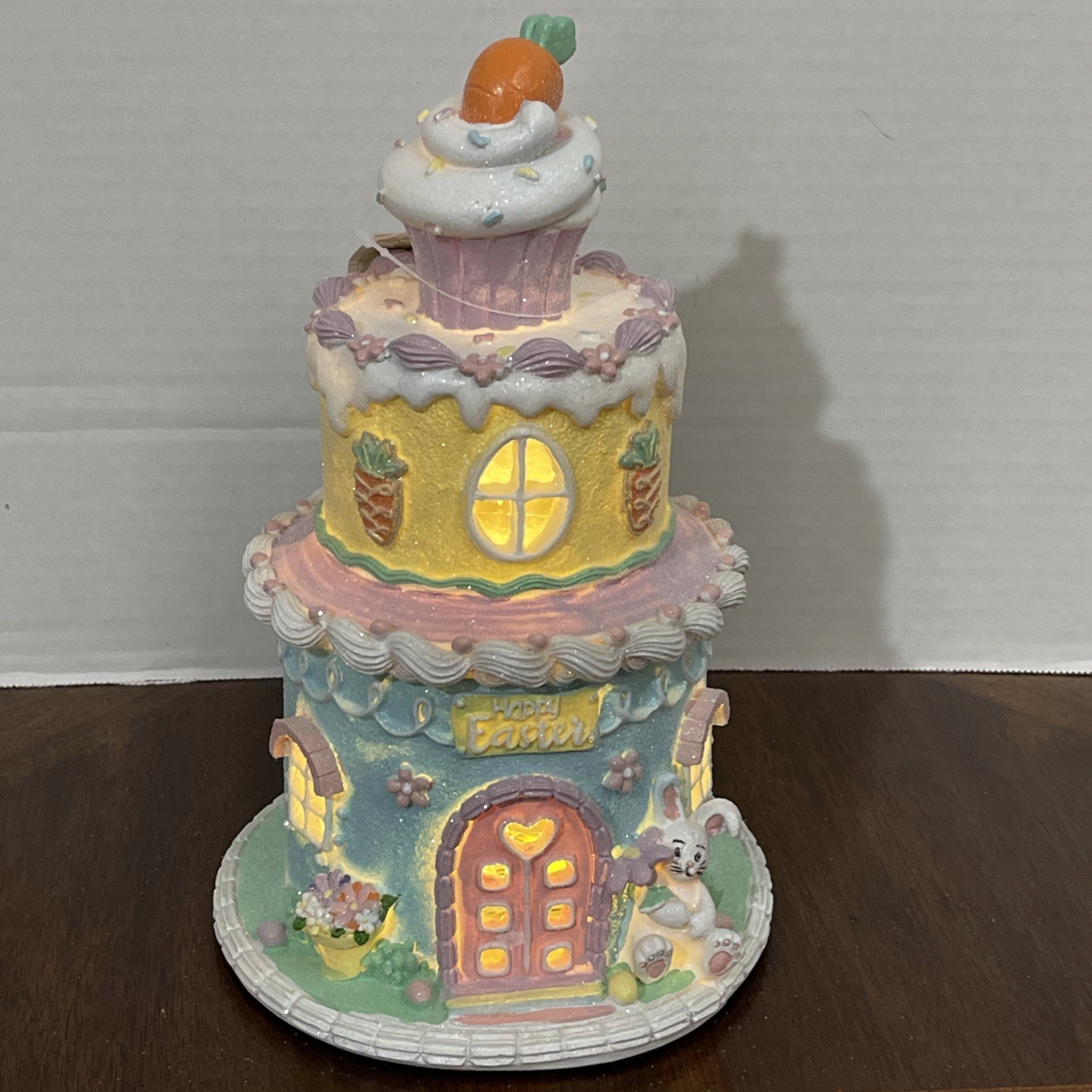 Easter Cake Cupcake Gingerbread House Bunny Carrot LIGHT UP Tabletop Decor 10.5"