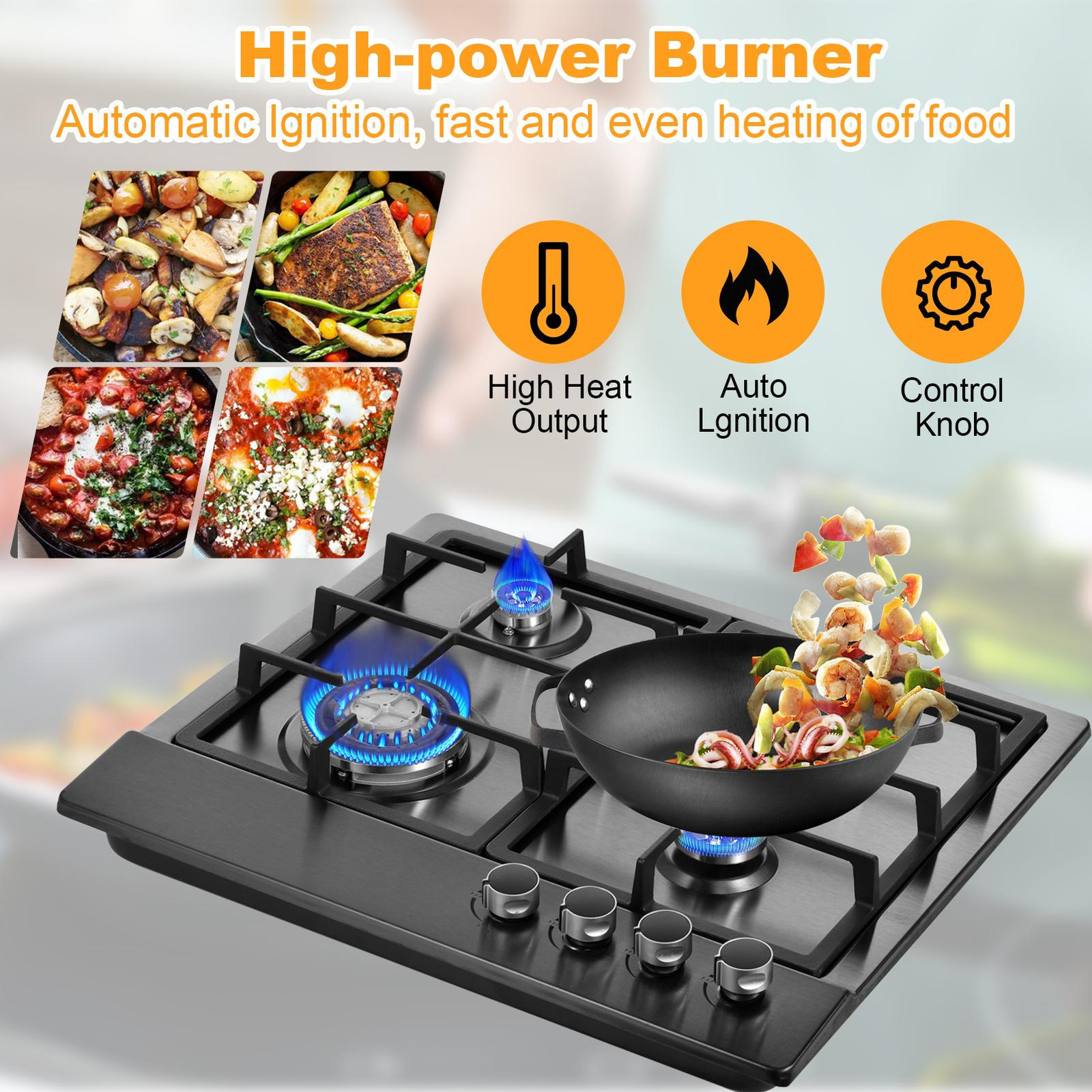 Gas Stove 4 Burner Propane Stove Portable Auto Ignition Gas Cooktop LPG BBQ Camp