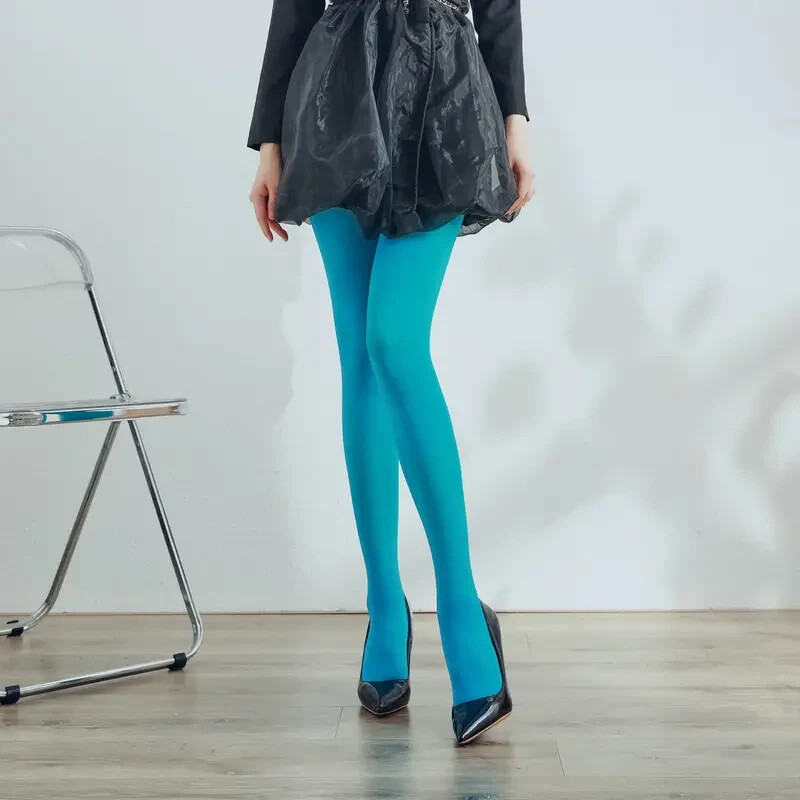 Women Candy Color Opaque Tights, Warm Stylish Pantyhose, Orange, Purple, Blue