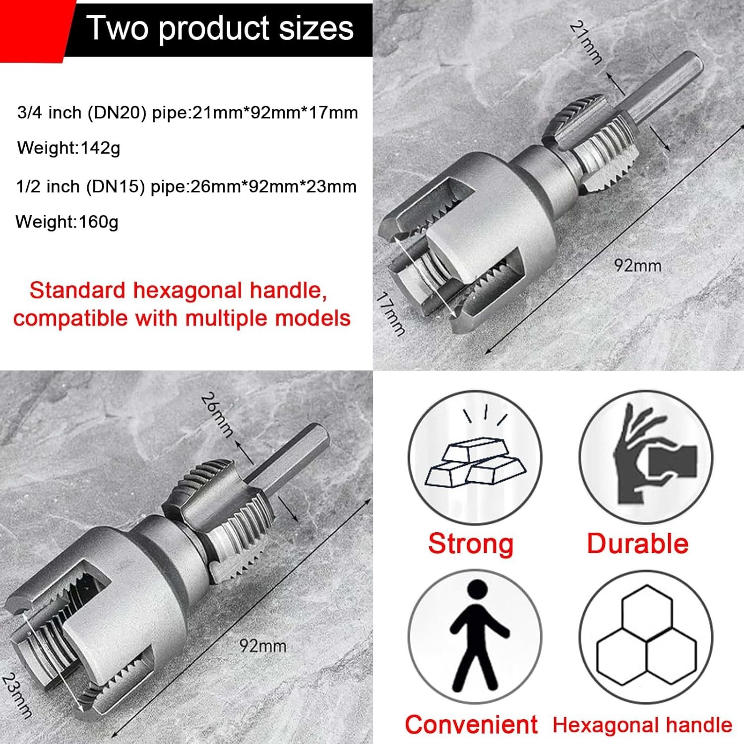 2Pcs 1/2'' 3/4'' Water Pipe Threading Tool Integrated Internal & External Pipe