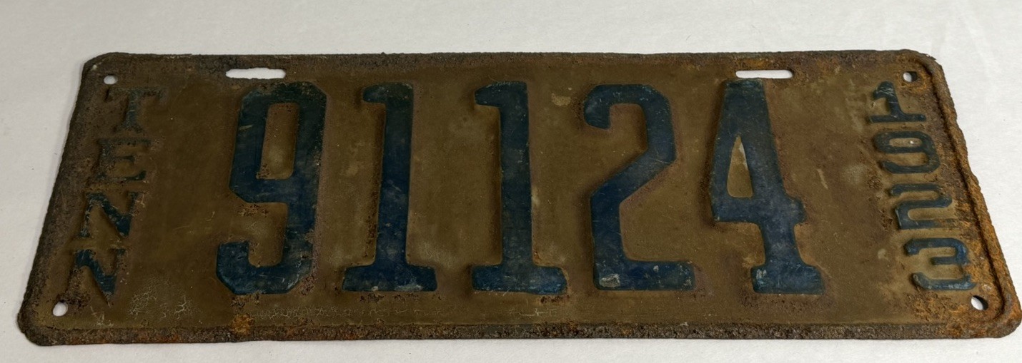 Vintage 1923 Tennessee License Plate 91124 Antique Auto