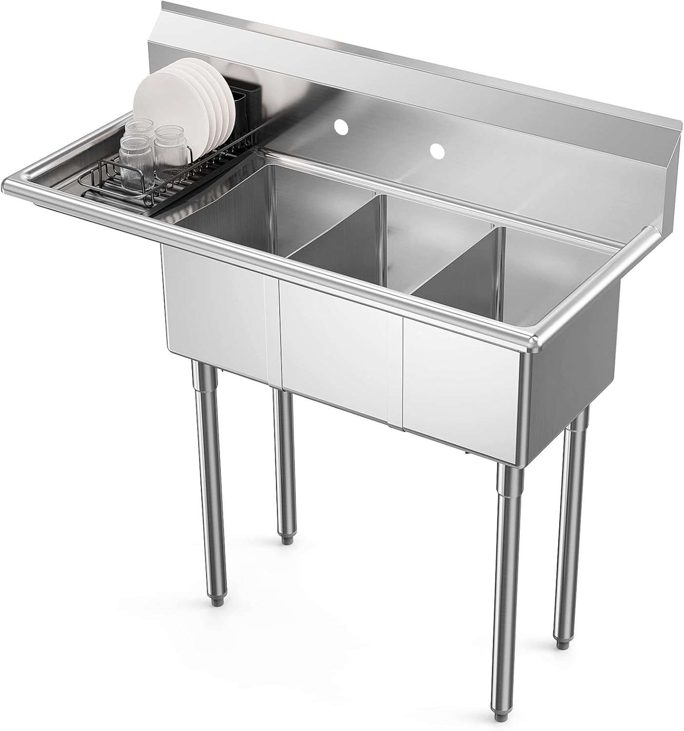 Commercial Sink, Stainless Steel with 3 Compartment and Left Side Drainboard NEW