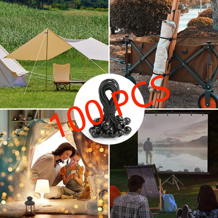 6" Ball Bungee Bungie Cord 100Pcs Black Heavy Duty Canopy Tarp Tie Downs *