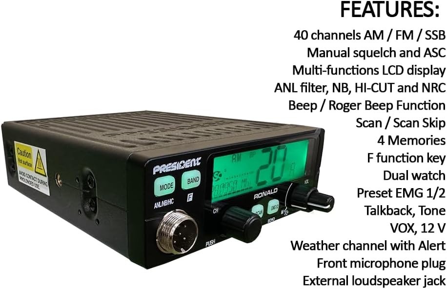 President Ronald Compact 50 Watt 10 Meter Radio W/ Large Color Changing Display