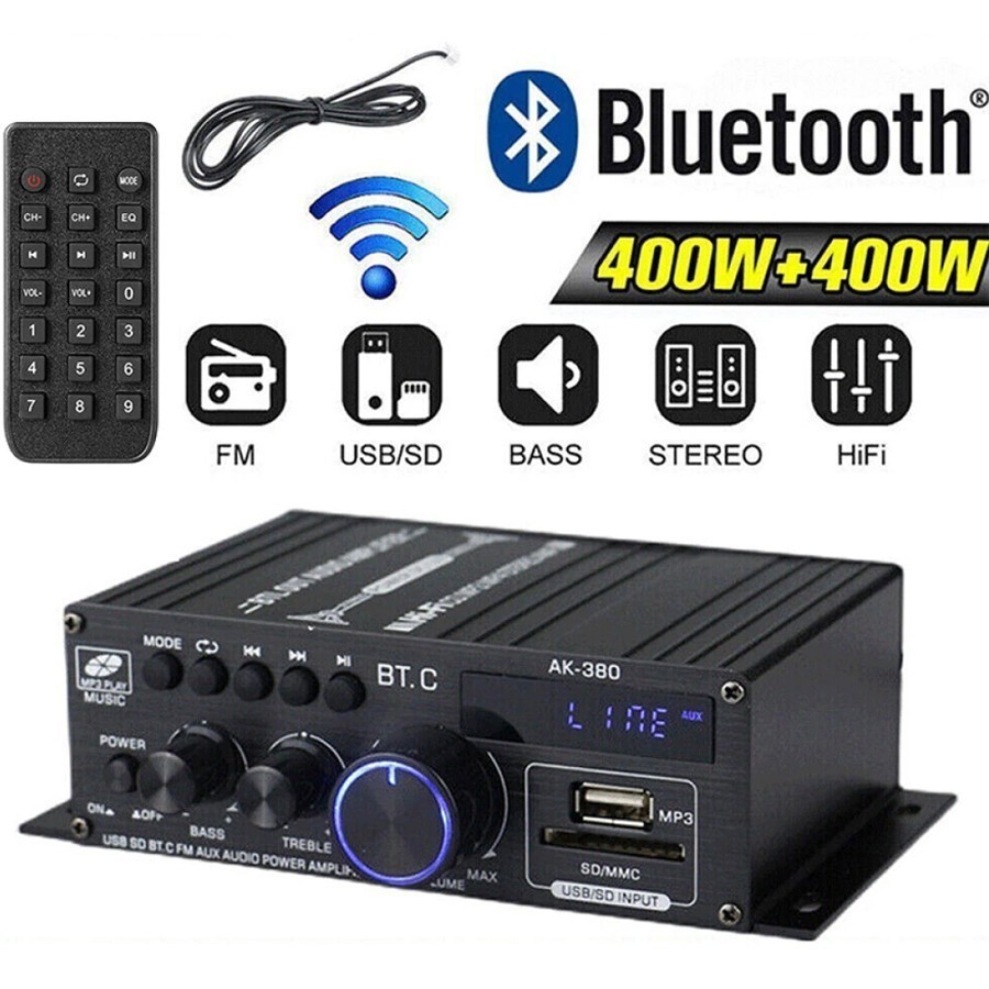 12V 800W Bluetooth HiFi Power Amplifier Mini Audio Digital Stereo FM AMP Remote
