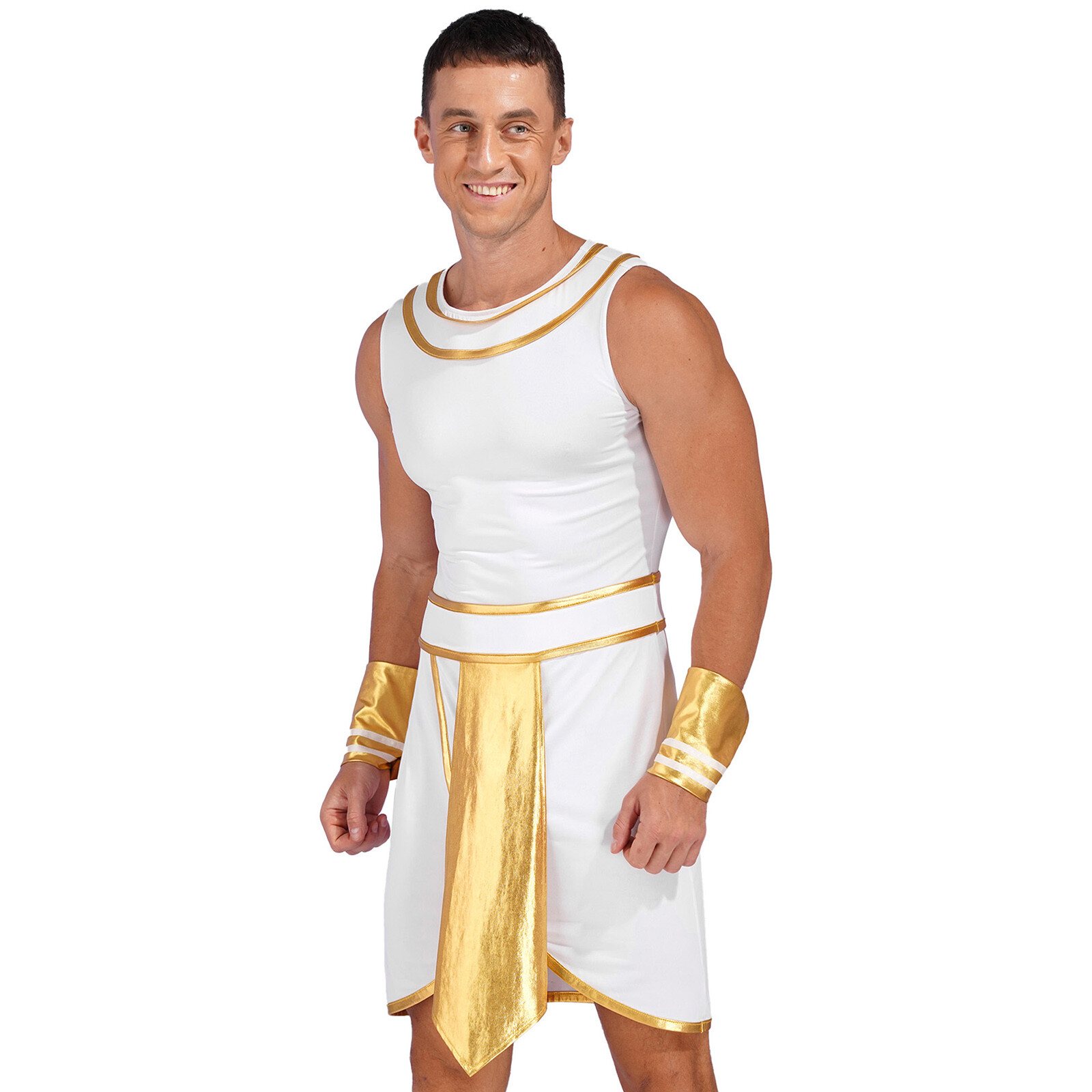 Mens Egyptian Costume Adult Set Toga Outfit Performance With Cuffs Round Neck