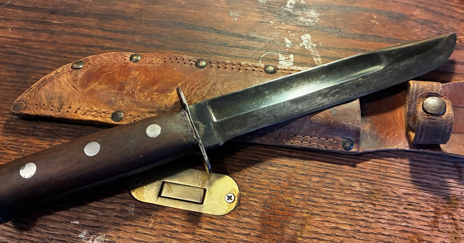 US Army USMC Marine WWII Theater Handle Western G46-8 Fighting Knife, Sheath Vtg