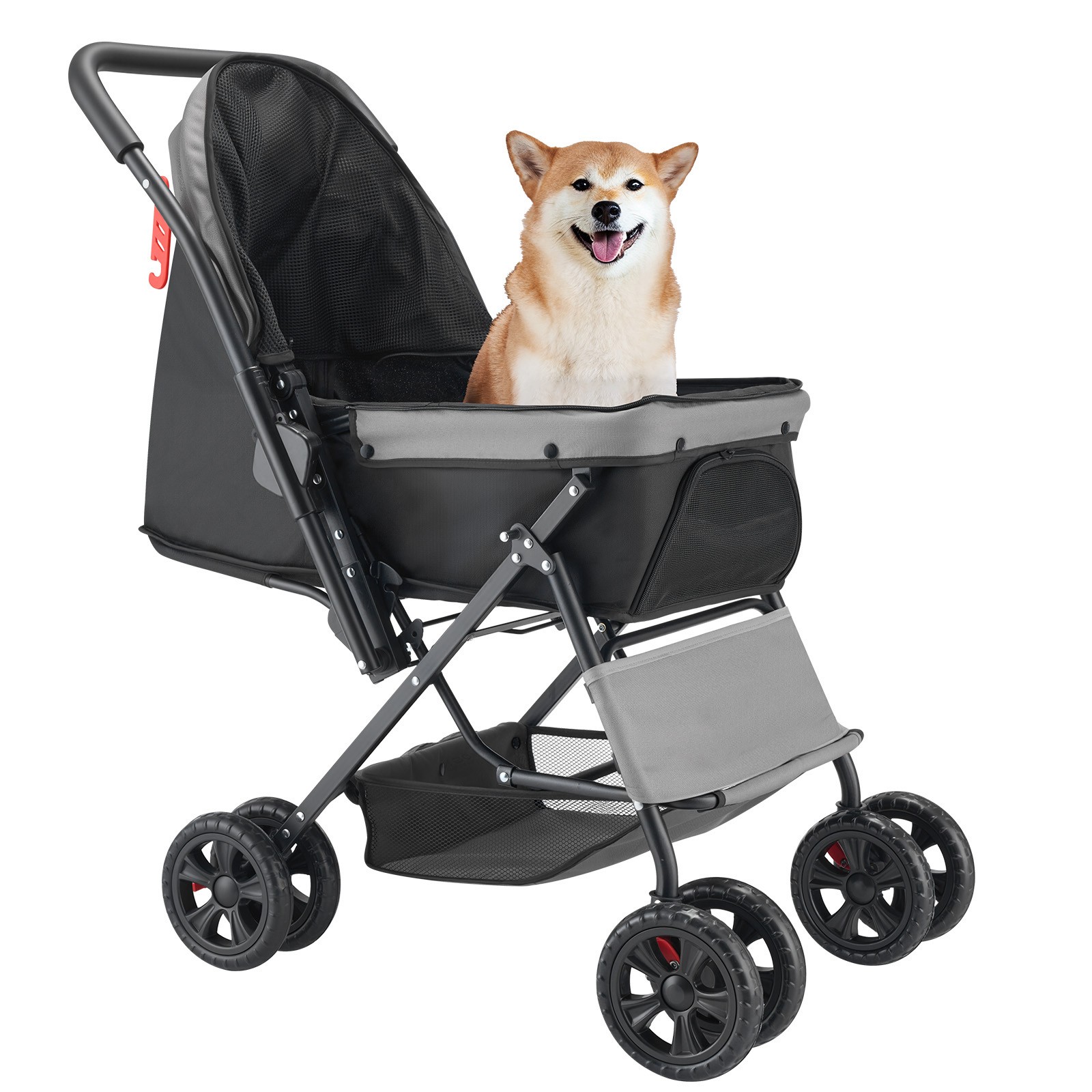 Pet Stroller Foldable 4 Wheels Travel Dog Stroller Reversible Handle up to 44lbs