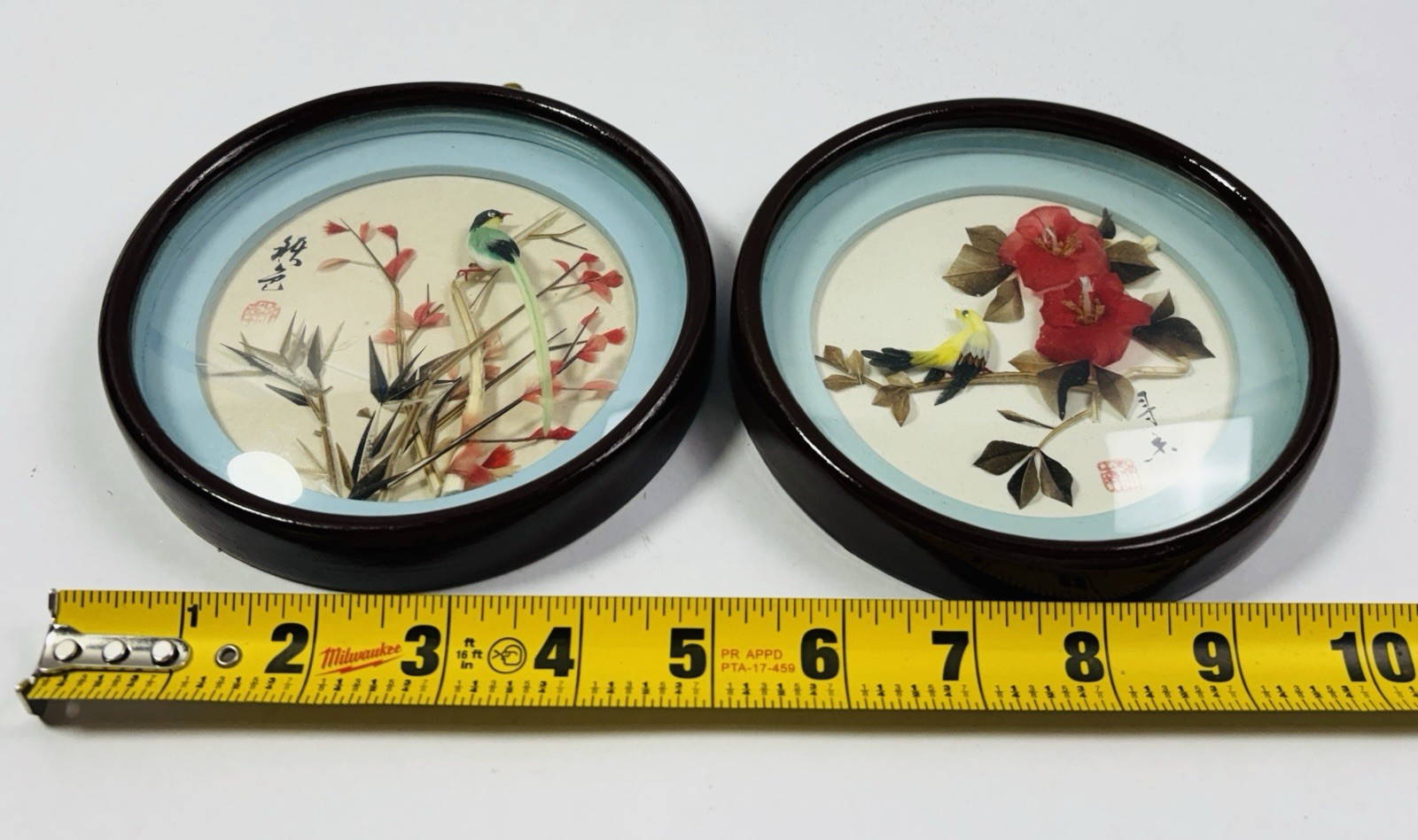 Lot of 2 Vintage Chinoiserie 3D Bird Feather Art Shadow Boxes