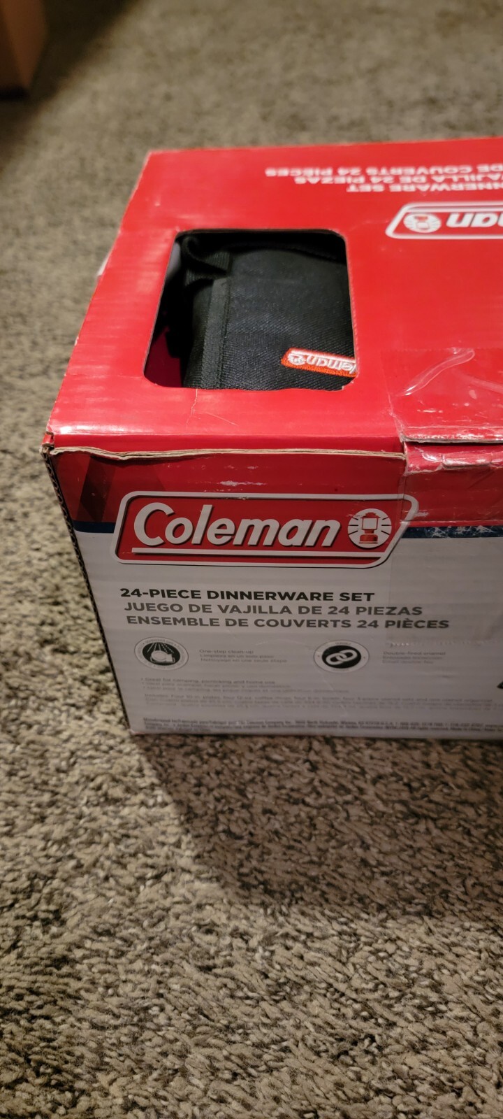 Coleman 24-Piece Enamel Dinnerware Set Red Speckled NEW