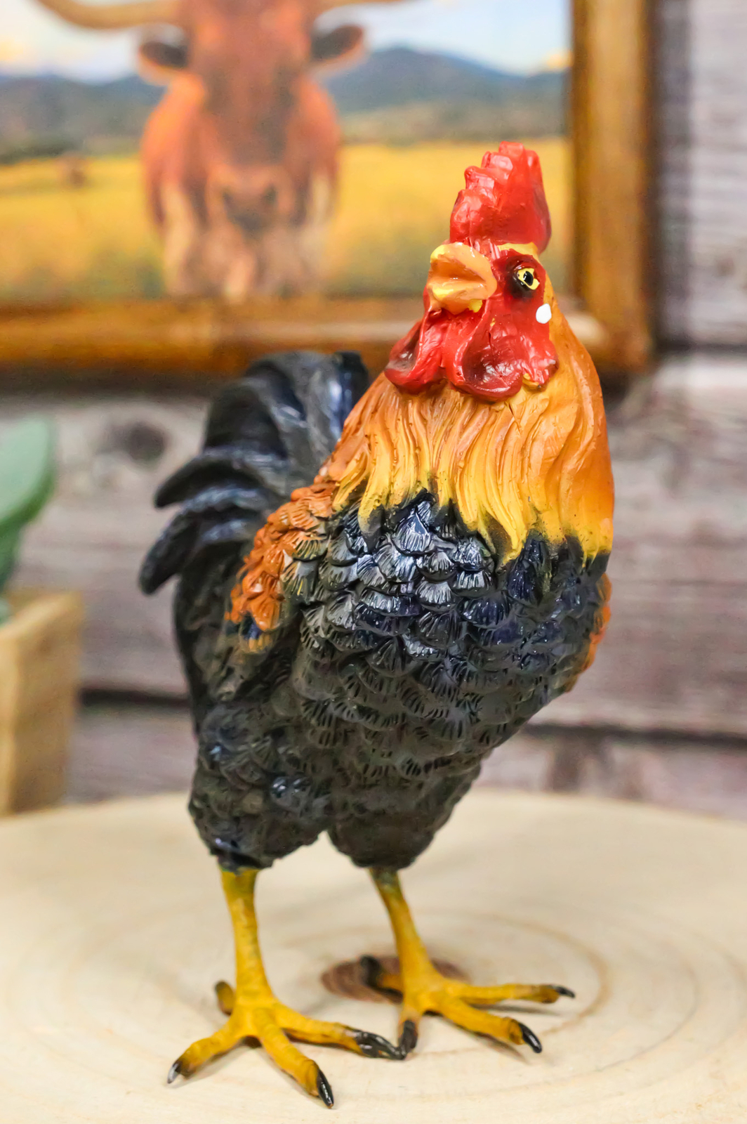 Rustic Western Proud Country Farm Colorful Chicken Rooster Figurine 5.25" Tall