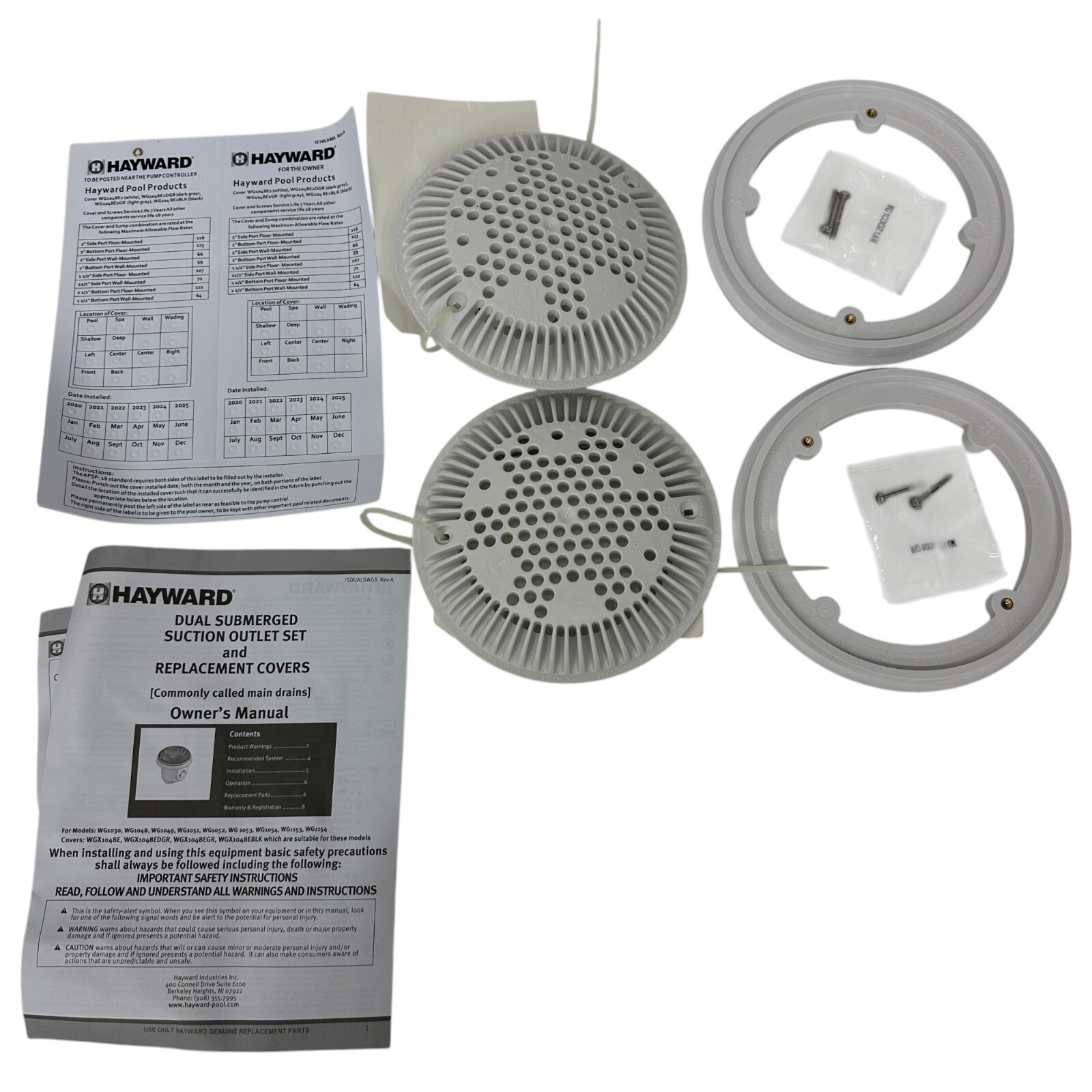 Hayward WG1030AVPAK2 Dual Submerged Suction Outlet Set and Covers Main Drains