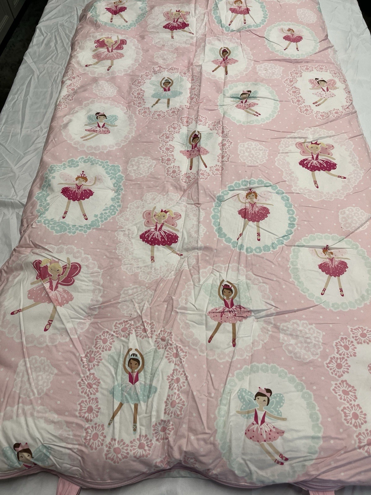 POTTERY BARN KIDS Girls Sleeping Bag Pink BALLERINA FAIRIES EUC.