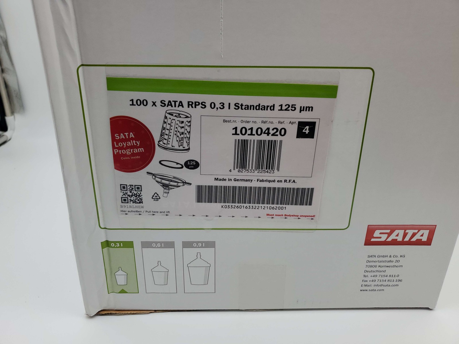 SATA 1010420 Paint Cups 0.3L Lids & 125 Micron Sieves 100 EA for SATAjet 5000 B