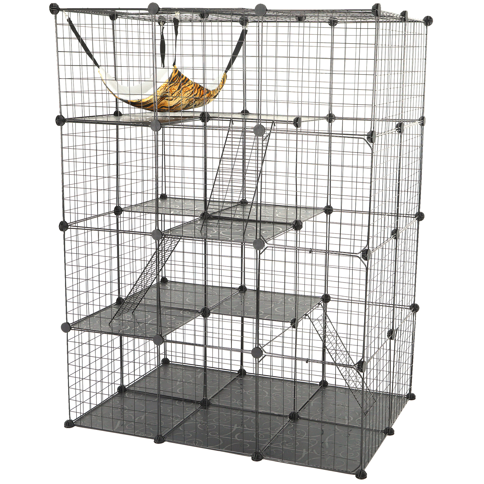 4-Tier Large Cat Cage Enclosure Metal Wire Kennel DIY Playpen Catio with Hammock