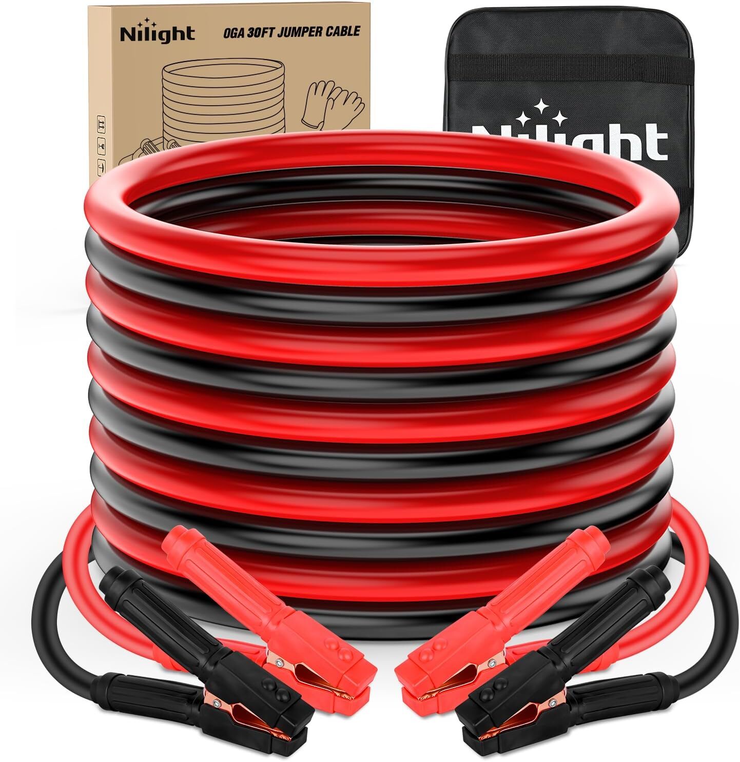 Nilight Jumper Cables for Car Battery 0Gauge 30FT Booster Cable Heavy Duty 1000A