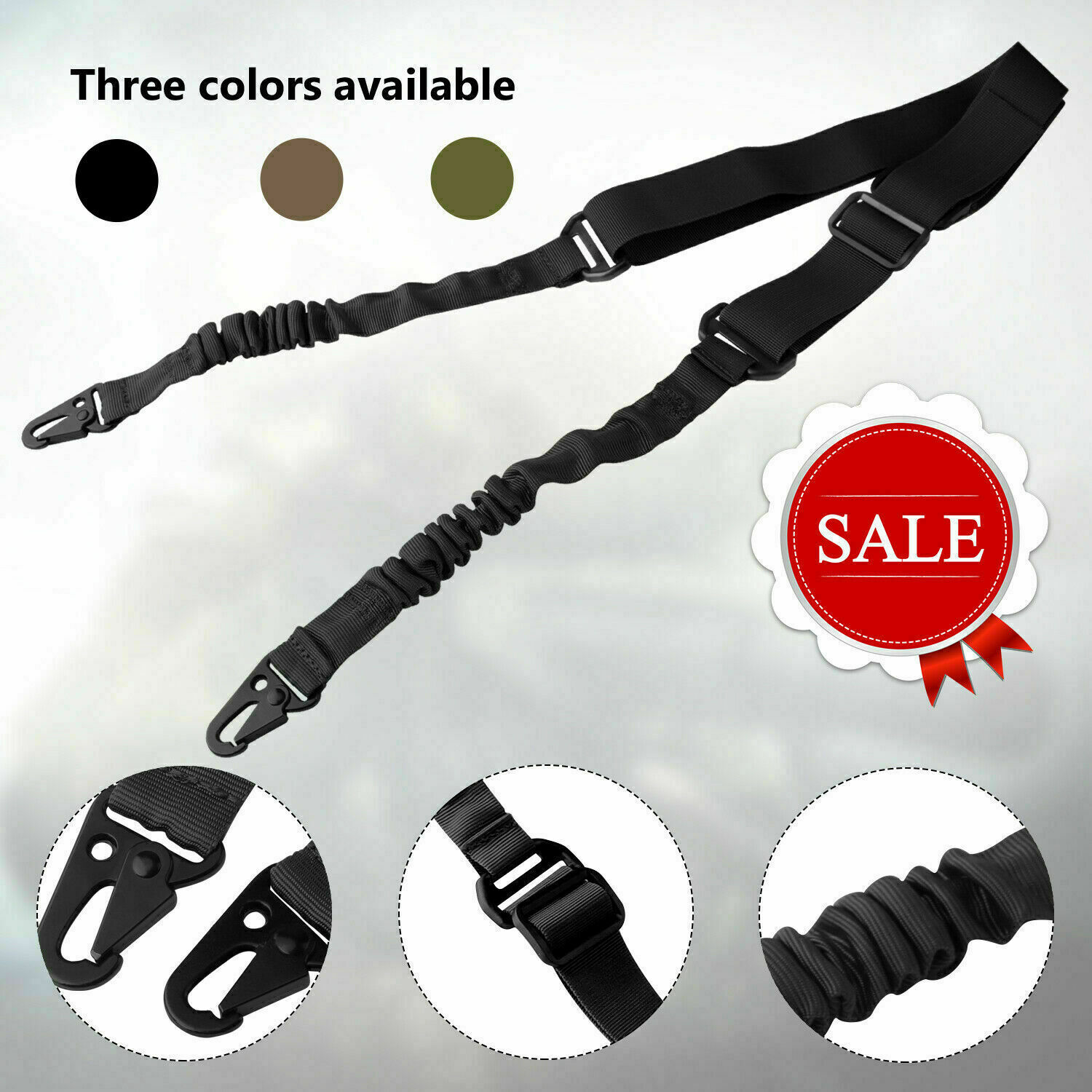 Tactical One Single Point / Two / Three Point Sling Strap Bungee Rifle Gun Sling