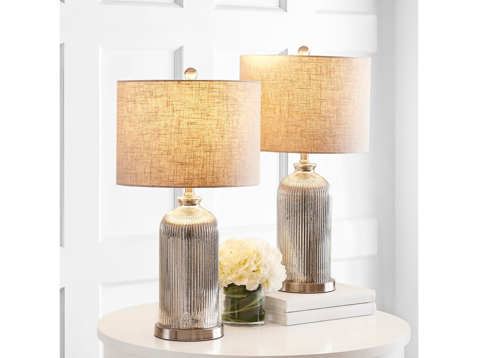 SET OF 2 Safavieh 26" Mercury Glass Table Lamp Set of 2 Silver Ivory Shade