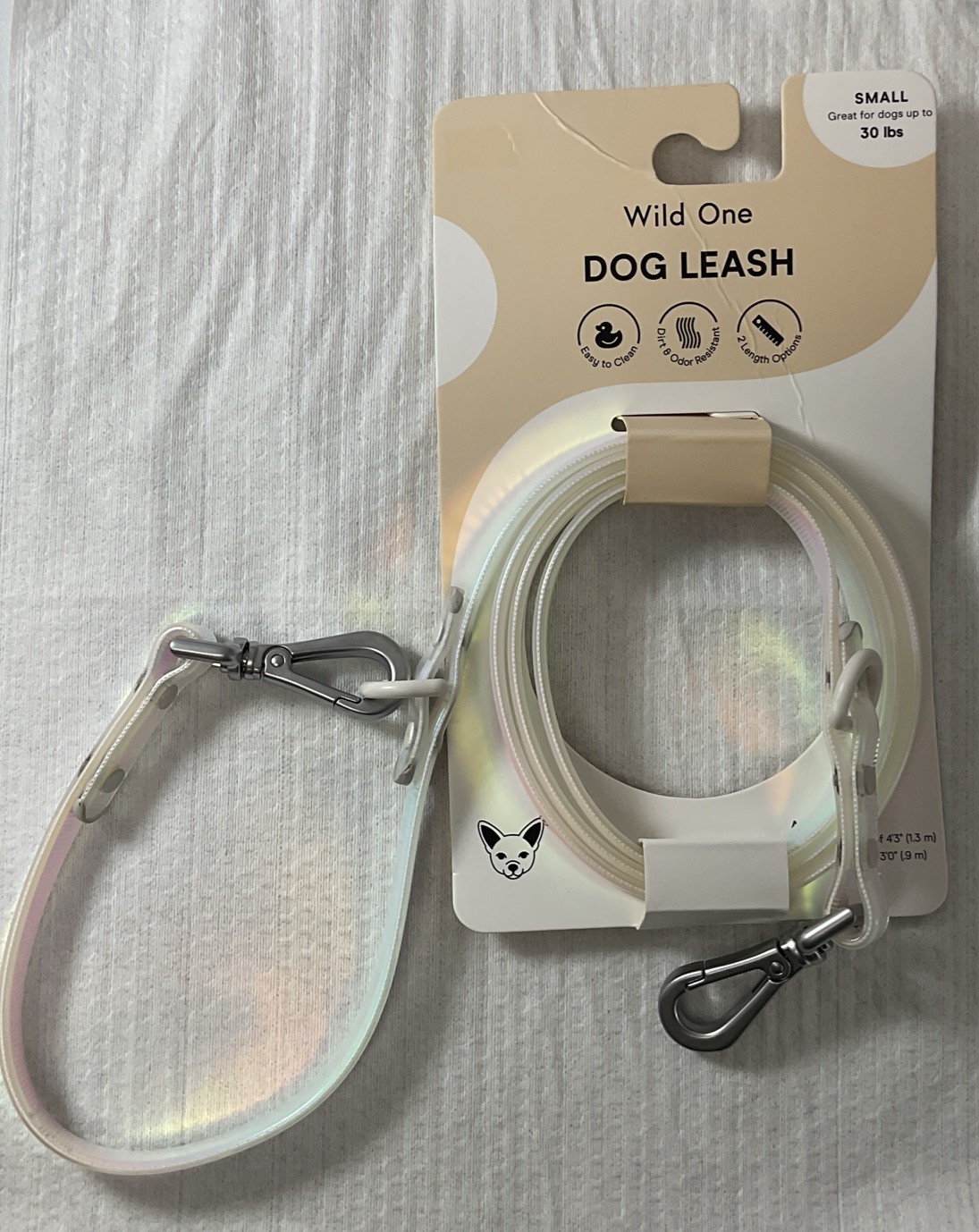 Wild One Adjustable Dog Leash White Solar Holographic - Small for Dogs up to 30#