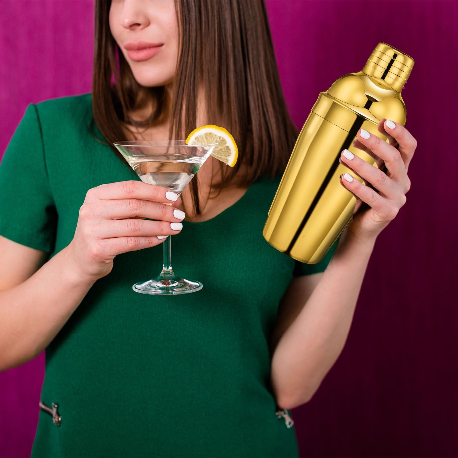 Nitial 6 Pcs Bar Cocktail Shaker Professional Stainless Steel 18.6 oz, Gold