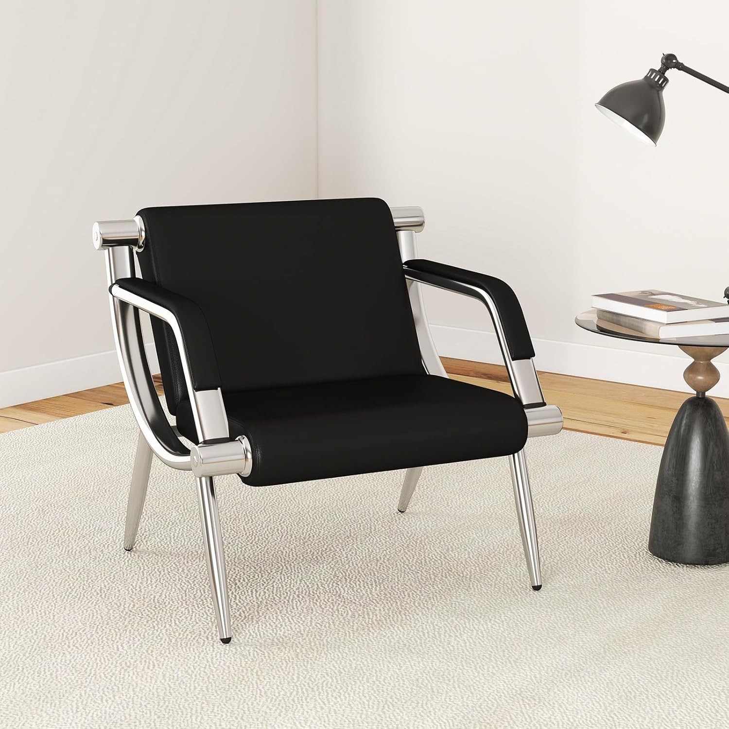 Waiting Room Chairs PU Leather Black Reception Chair Lobby Chairs, Padded Arms