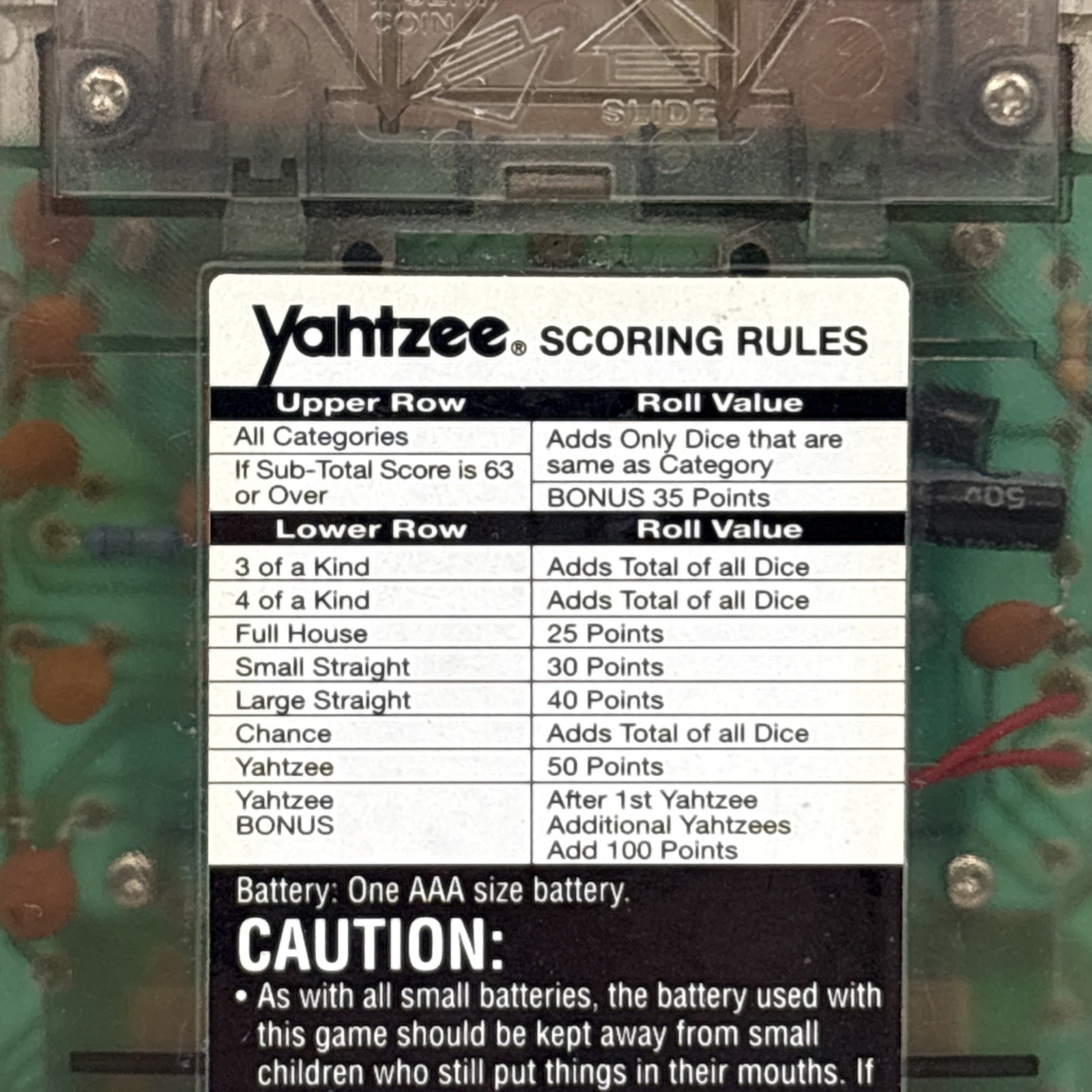1995 Electronic Handheld Yahtzee Game Clear Smoke MB Milton Bradley 4511 TESTED