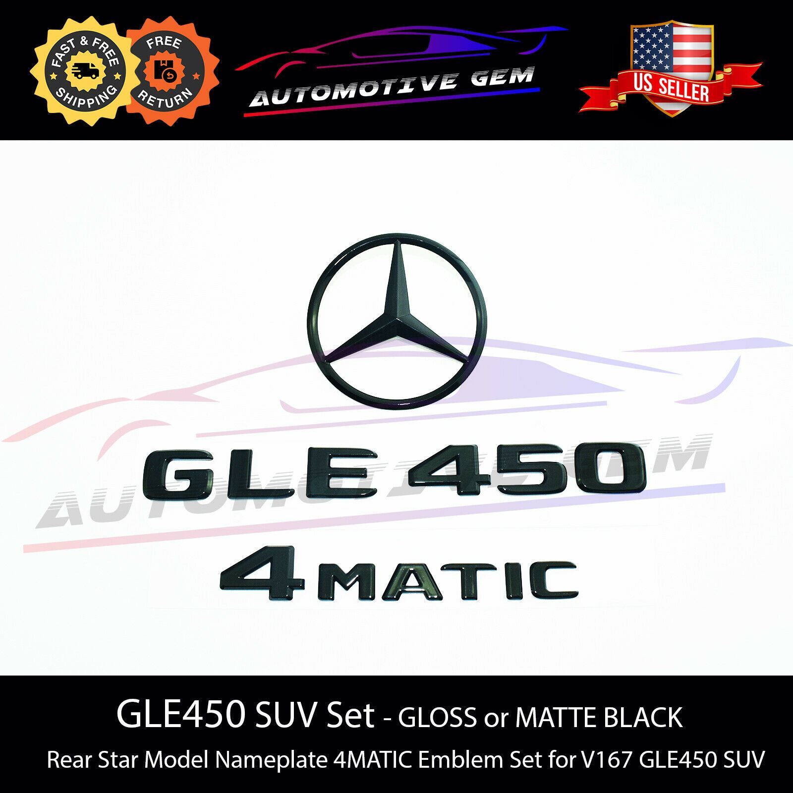 GLE450 4MATIC Rear Star Emblem Black Letter Badge Logo Set Mercedes V167 2020+