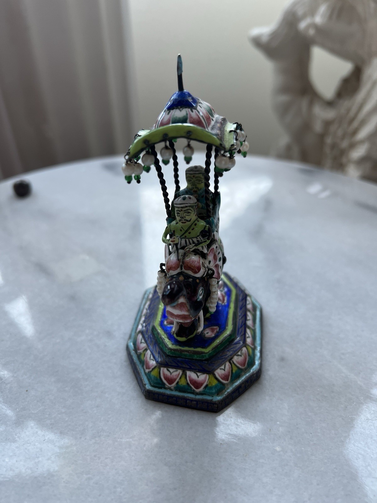 Antique Vintage 1950s India Enamel on Silver Elephant Figure