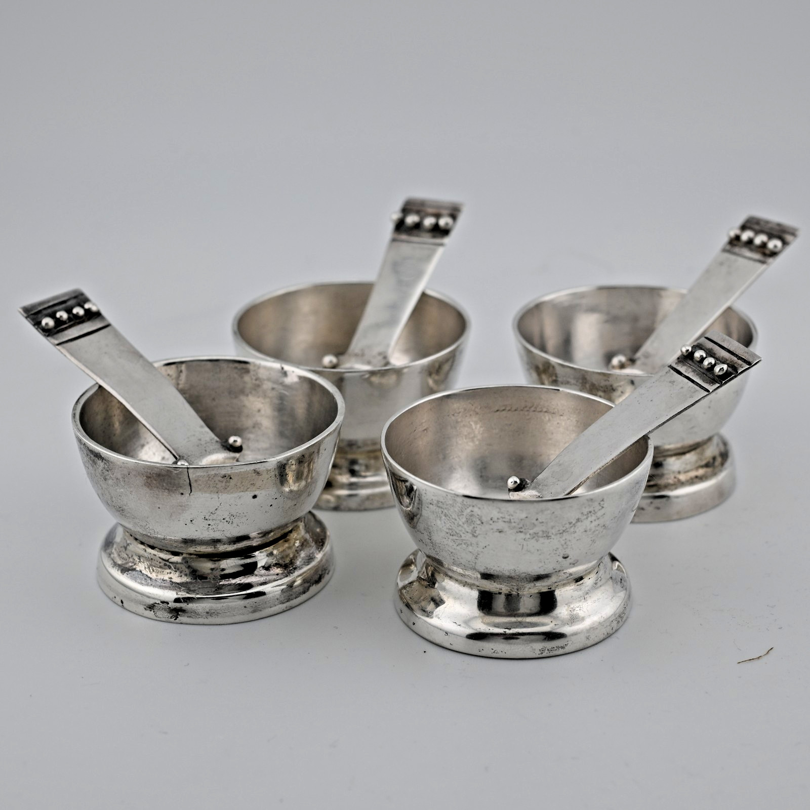 RARE 4 Mexican Sterling Silver William Spratling Salt Cellars / Dishes & Spoons