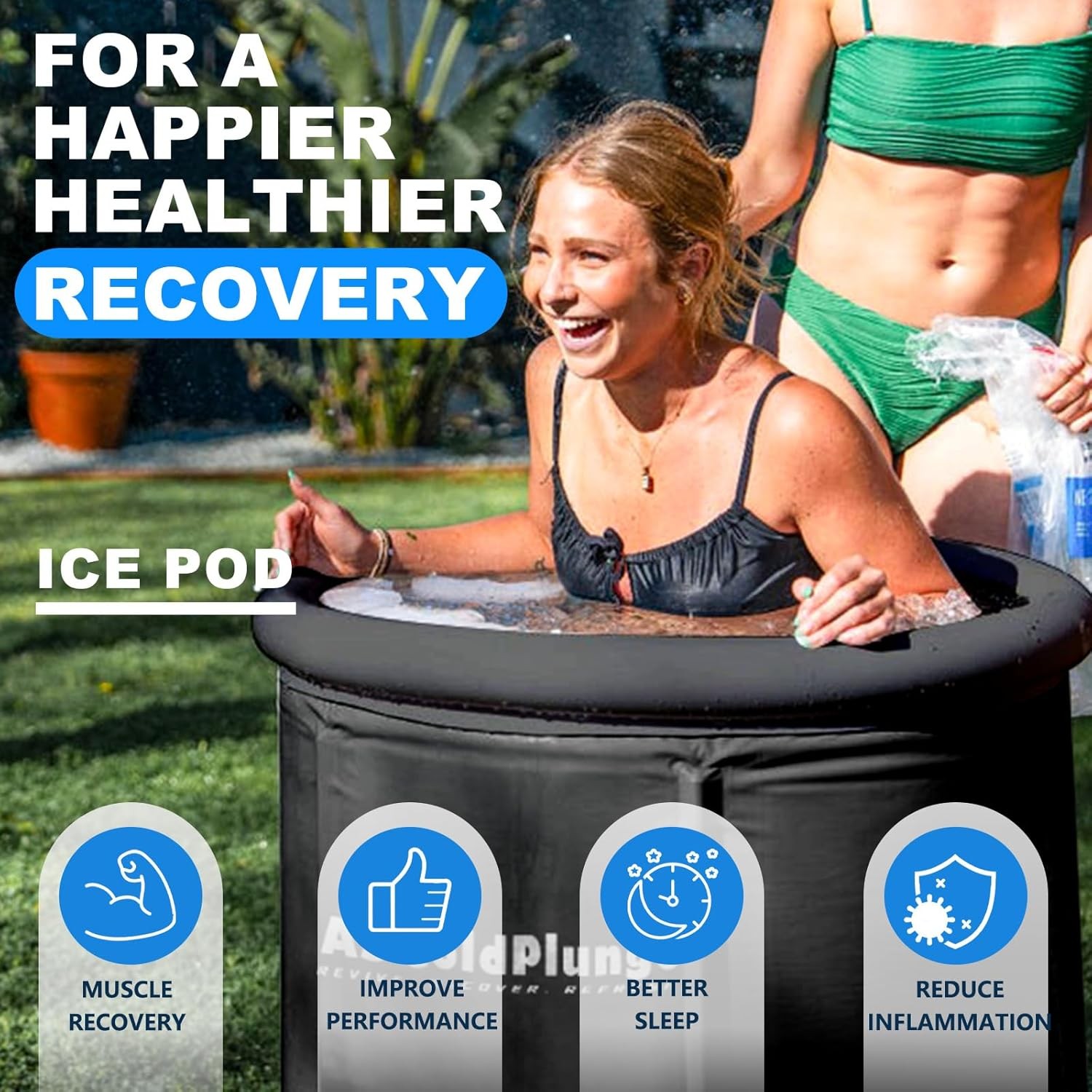 XL Ice Bath Tub for Cold Plunge 100Gal Ice Pod with Lid & Cover 2 Drain Valves